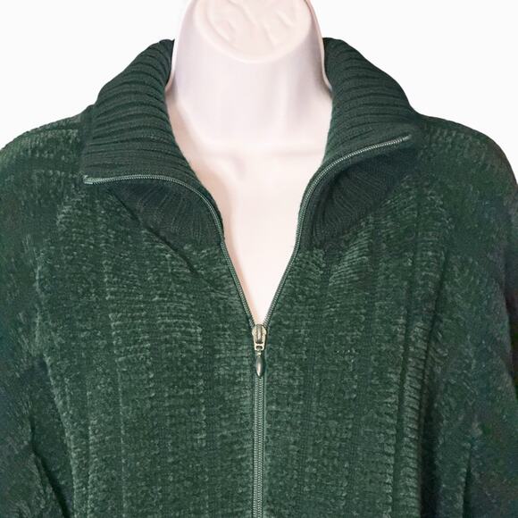 Draper’s & Damon’s Green Chenille Zip Cardigan Ribbed Trim Pockets Cottage Sz S - Picture 6 of 10